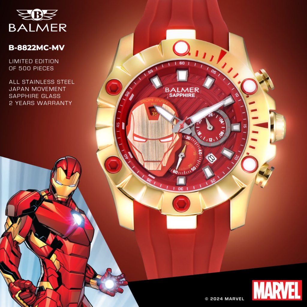 Jam Tangan Balmer B-8822MC Iron Man LIMITED EDITION Free Strap