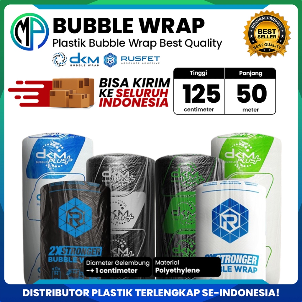 

Plastik Bubble Wrap Roll 125cm x 50m Bening / Hitam Merek DKMPlus Rusfet (KHUSUS KARGO)