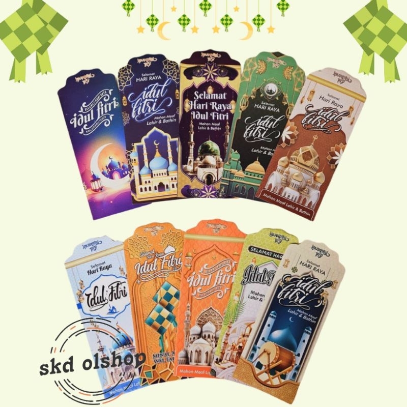 

10 lembar Amplop lebaran idulfitri karakter Masjid DF2 uk Panjang/besar