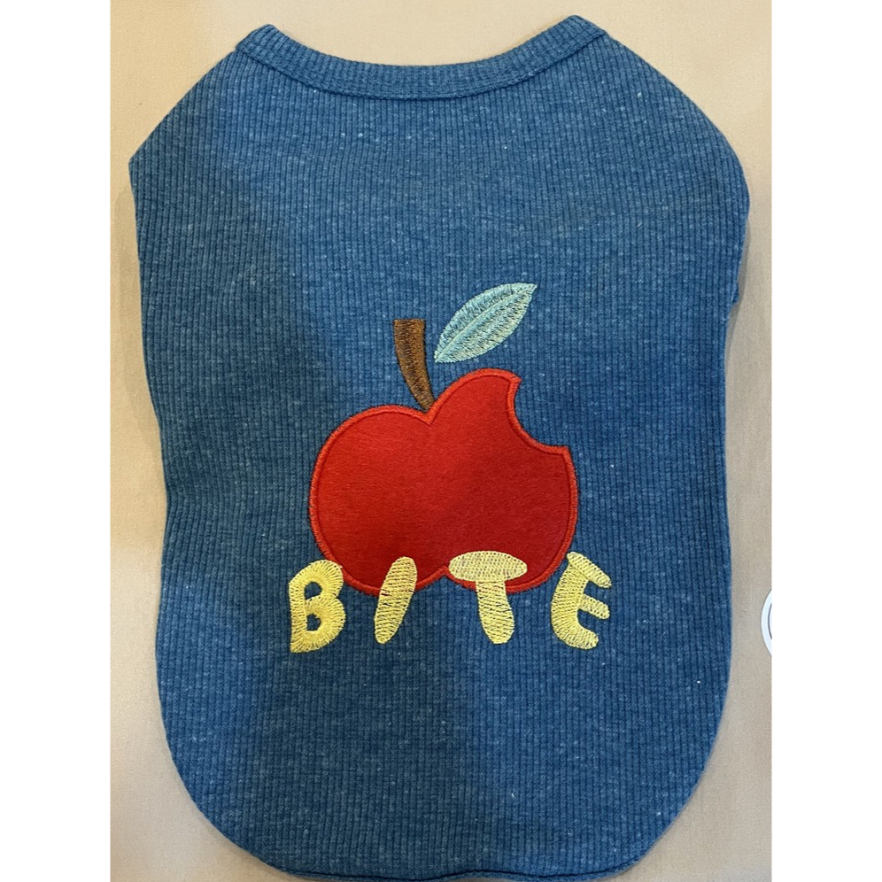 (Kuuki Pet Shop) Baju Anjing Kucing Dengan Biru Katun dengan Bordir Apel Bear