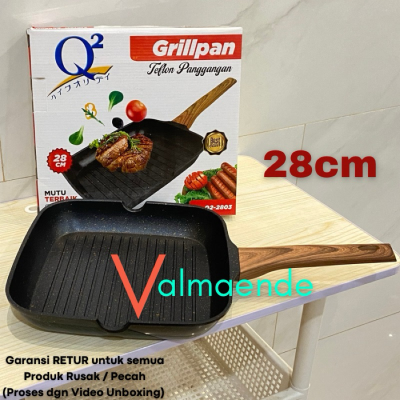 Grill Pan Panggangan BBQ Anti lengket Q2 2803 Panggangan Kotak 28cm Kompor BBQ Wajan Teflon