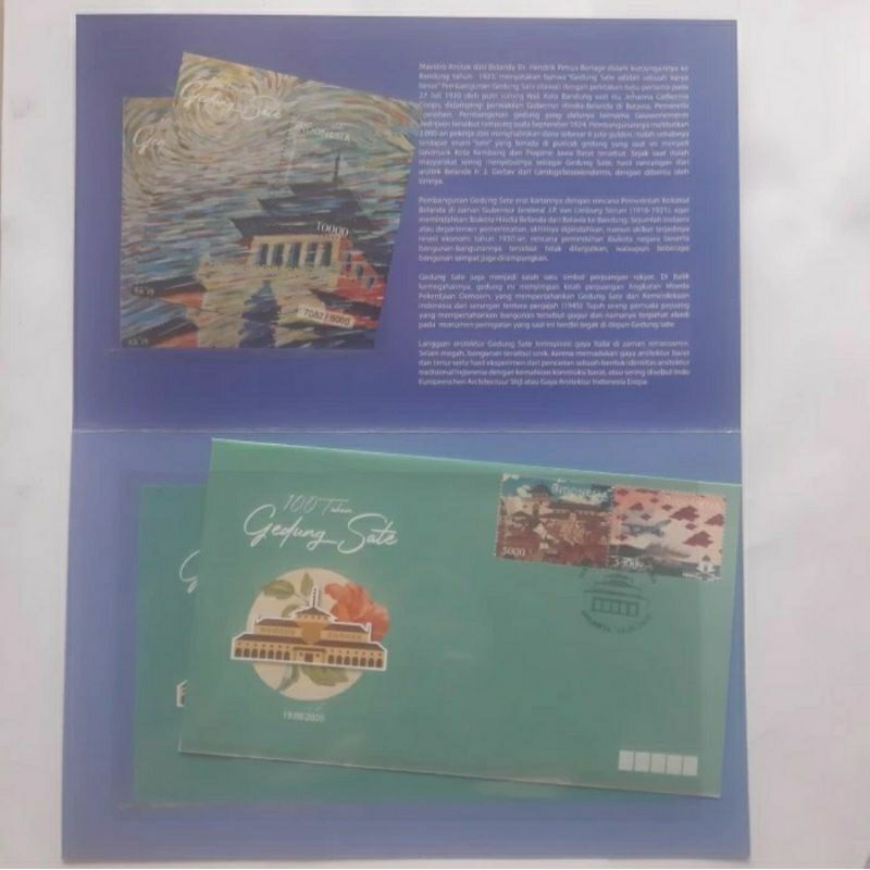 

Perangko SHP plus folder 100 tahun Gedung sate set sampul dan sheet prangko.