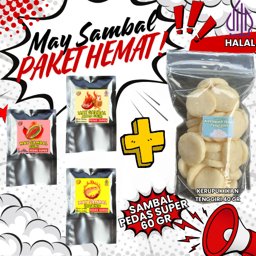 

PAKET HEMAT MAY SAMBAL PEDAS SUPER 60 GR + KERUPUK IKAN TENGGIRI 40GR