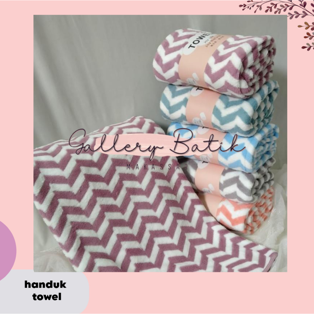HANDUK TOWEL MANDI DEWASA JUMBO MICROFIBER 70 x 140CM ZIGZAG KATUN MENYERAP AIR SUPER LEMBUT HALUS [