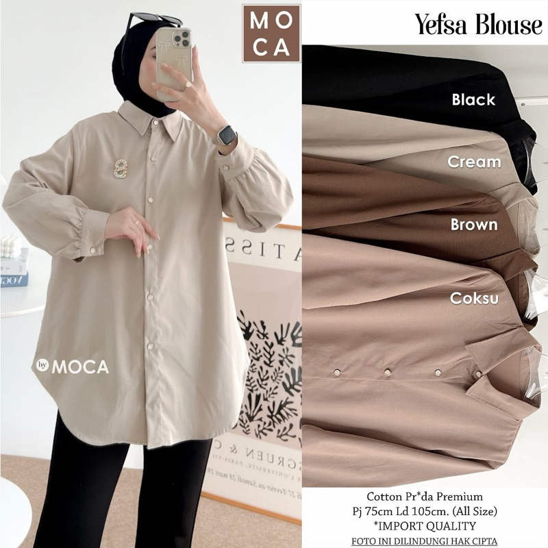 yefsa kemeja blouse by moca kemeja lengan balon blouse full kancing kemeja kantor wanita casual keme