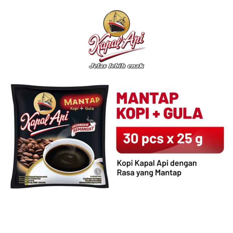 

Kapal Api Mantap Kopi + Gula 1 Bag (30 x 24 gr)