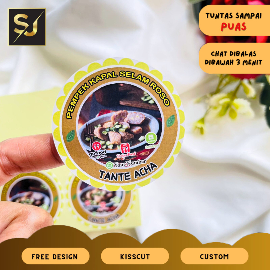 

5-8 Sticker Pempek Palembang Stiker Tekwan Makanan Khas Cetak Label Produk Custom Brand Sangjaya