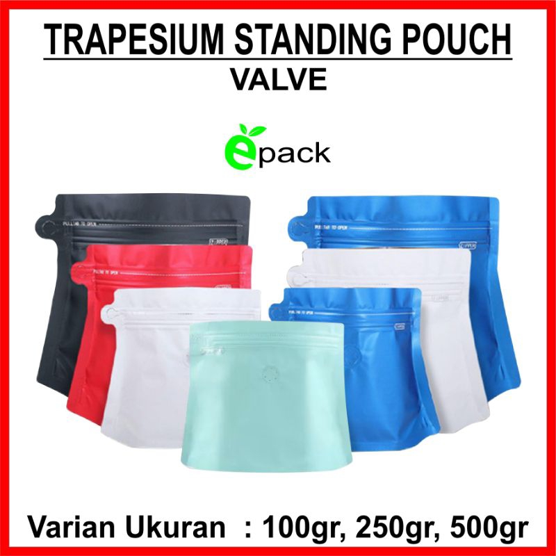 KEMASAN KOPI TRAPESIUM STANDING POUCH VALVE ZIPPER PACKAGING COFFEE PREMIUM GRADE
