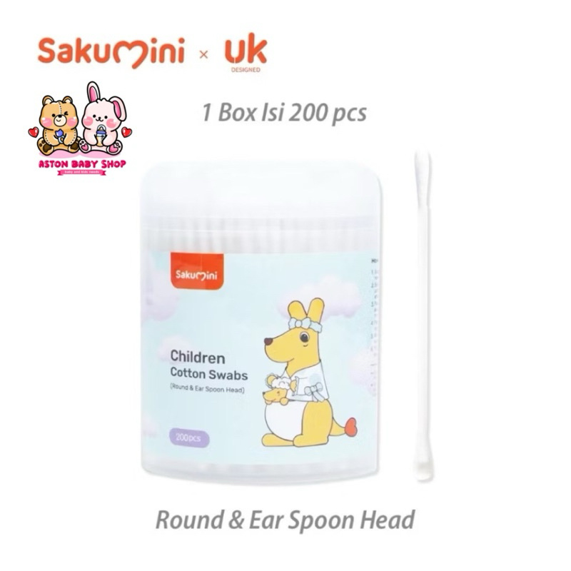 Sakumini Cotton Bud 2in1 Pembersih Telinga 2 Sisi - Round & Ear Spoon Head Cotton Bud - Cotton Bud K
