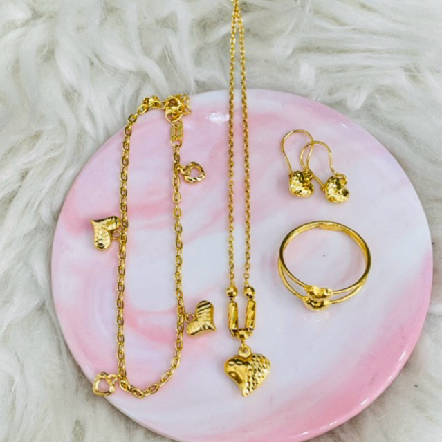 set perhiasan gelang kalung cincin anting love kristal simple elegant emas asli kadar 700 & 875