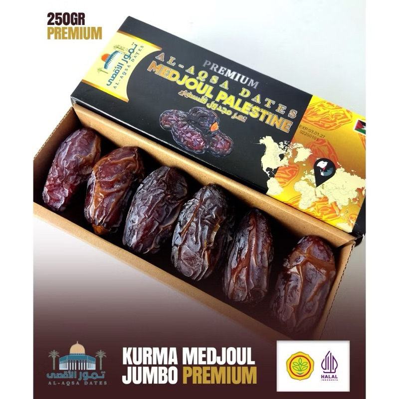 

Kurma Medjool Medjoul Premium Jumbo Quality Kemasaan 250gr Original Castle Farm x Al Aqsa