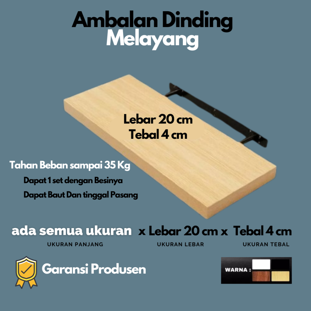 Rak Ambalan Dinding Minimalis aesthetic Panjang 60 cm Kayu Kamar Mandi Dapur Serbaguna Lebar 20 cm