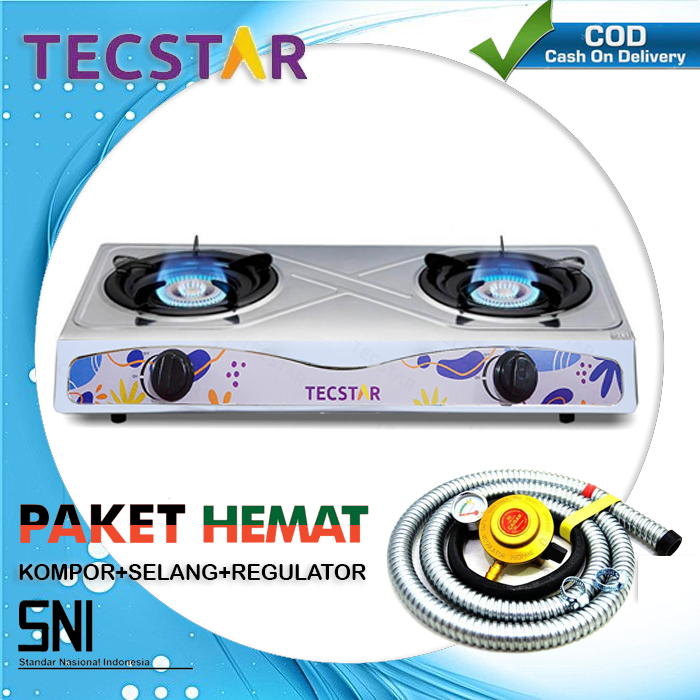 Kompor Gas Tecstar TG 622 S - Kompor 2 Tungku Tecstar Kompor Stainless  Kompor Gas 2 Tungku Api Biru