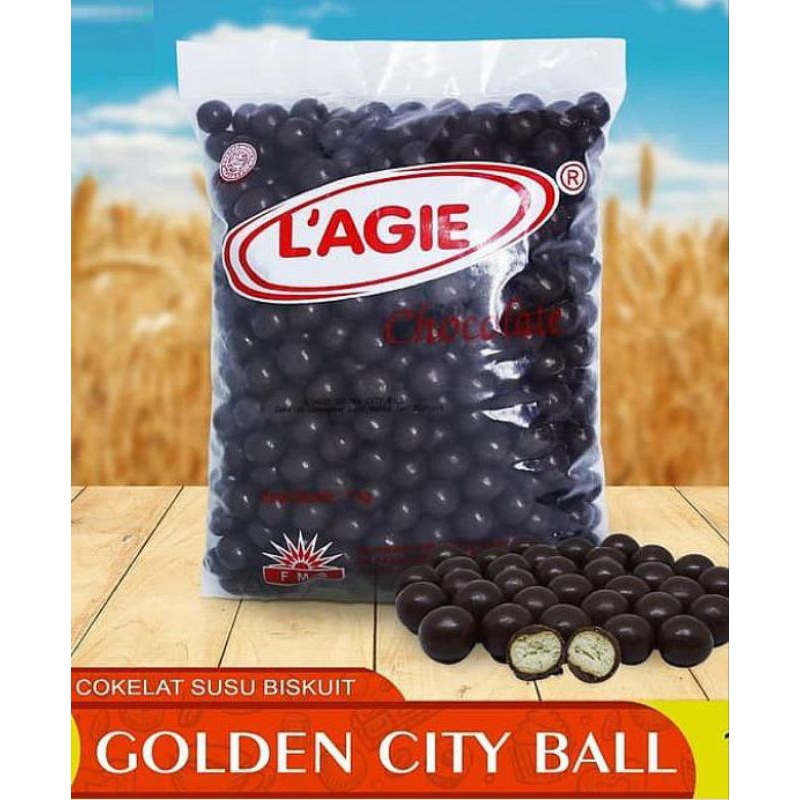 

1kg L'AGIE Cokelat Susu Biskuit Golden City Ball