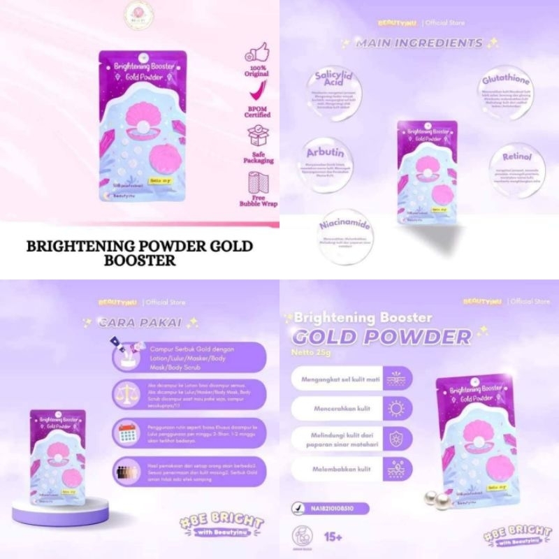 Bibit Pemutih Brightening Booster Gold Powder serbuk Pemutih campuran handbody terAmpuh