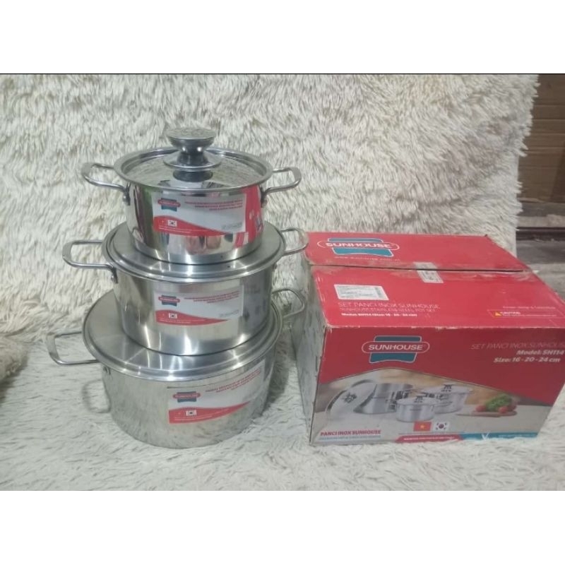 Panci set merk sunhouse bahan stainless tebal batam