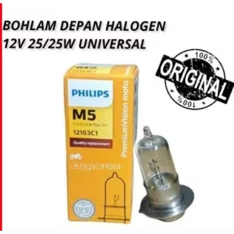 Lampu Depan Bohlam Halogen Motor Philips M5 Esential Motor 18 25 35 Watt Tembus Hujan Soket H6  Beat