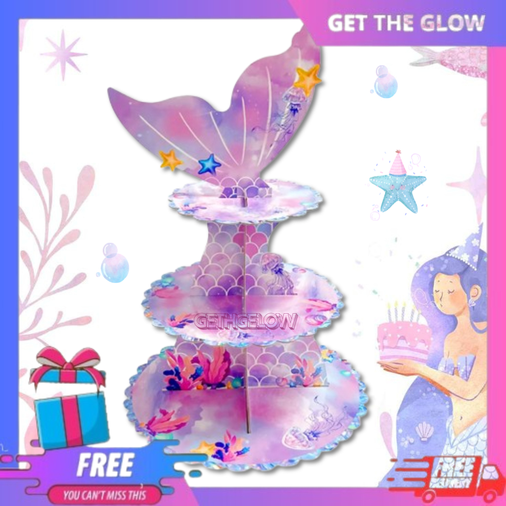 3 Tingkat Tempat Kue Karakter Ekor Putri Duyung Stand Kue Dekorasi Mermaid Untuk Acara Ulang Tahun A