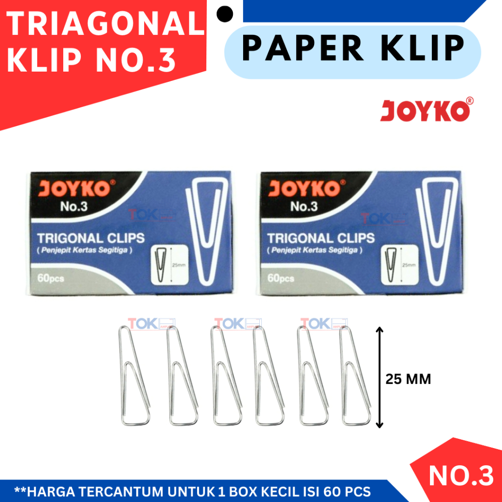 

TRIAGONAL CLIP NO.3 / KLIP PENJEPIT KERTAS JOYKO NO.3