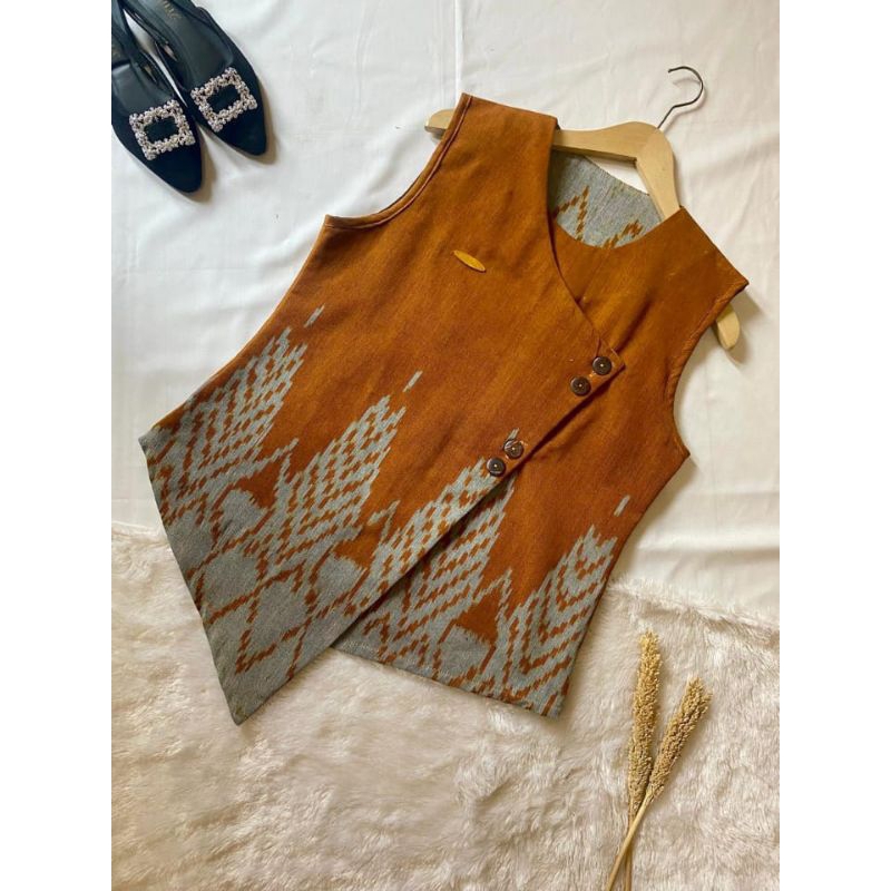 ( READY STOK ) VEST PENDEK TENUN ETNIK WANITA KEKINIAN MOTIF TERBARU. BAJU TENUN. ROMPI TENUN WANITA