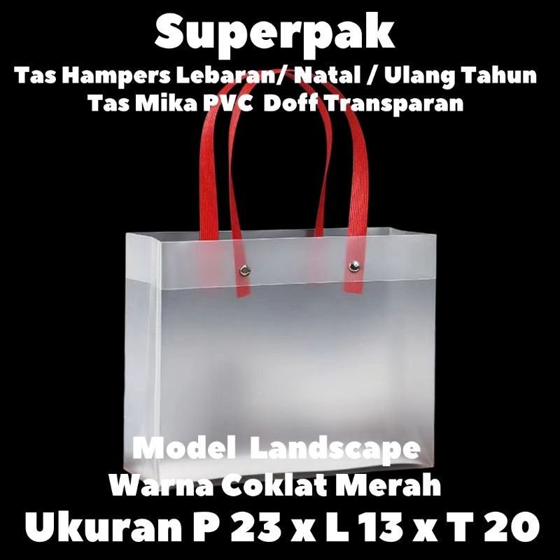 

(10pcs) Ukuran 23x13x20 Tas Mika PVC Doff Transparan Gagang Gepeng MERAH / Tas Souvenir Goodie Bag Ulang Tahun Lebaran Imlek Natal Premium