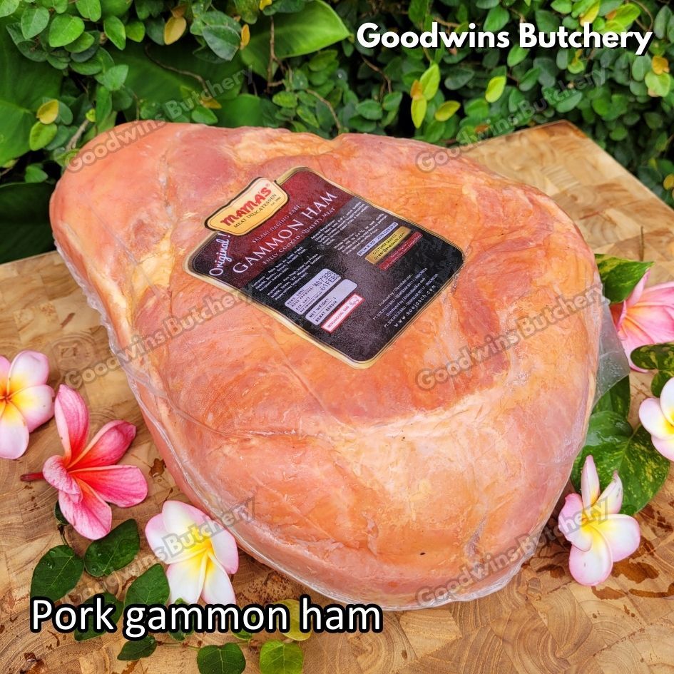 

Pork ham GAMMON HAM WHOLE 5.5kg Mama's Soejasch Bali Mamas delicatessen frozen