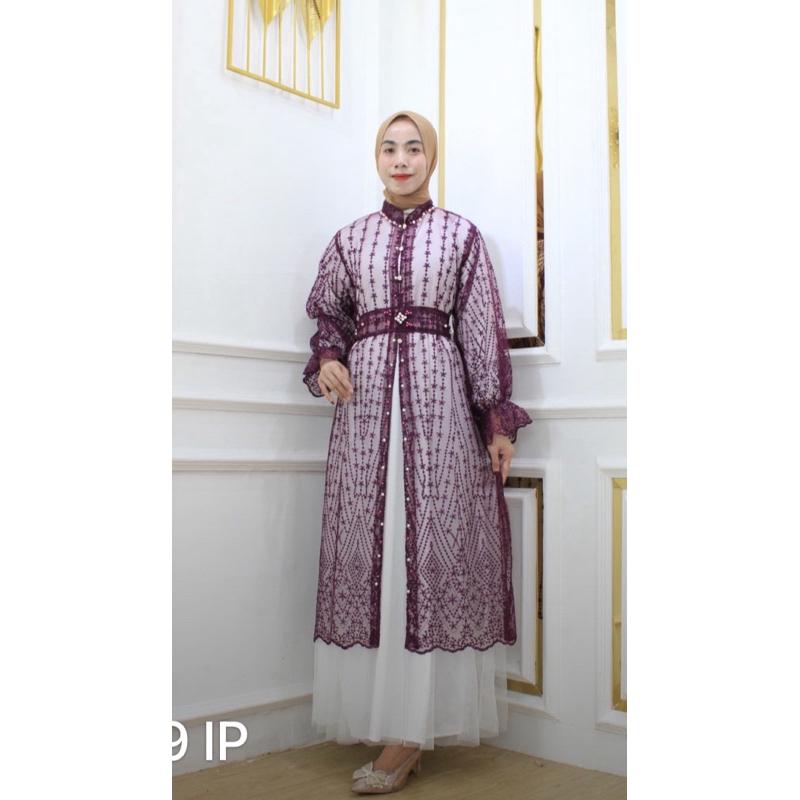 Khalisa Dress / Gamis Wanita Brukat inner + Outer