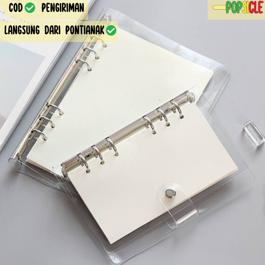 

Binder Flashee A5 6 Rings Cover PVC Transparan Aesthetic Cover Notebook Plastik