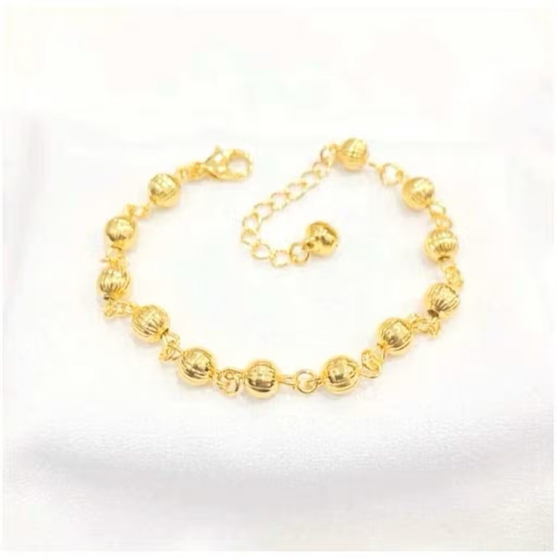 Gelang Tangan Rantai Bola Emas Imitasi Gelang Tangan Wanita Dewasa Anti Luntur Anti Karat