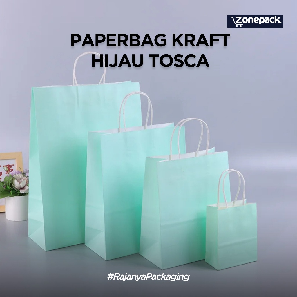 

Paperbag Kraft Warna Hijau Tosca | Paperbag Shopping Bag | Tas Kertas Polos Kraft Warna | Paper Bag Kado souvenir wedding packing olshop