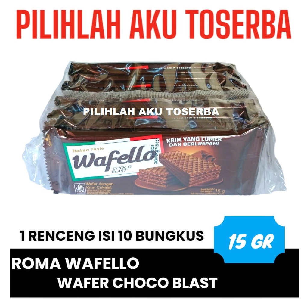 

Roma Wafello Choco Bst 15 gr - (HARGA 1 RENCENG isi 10 pcs)