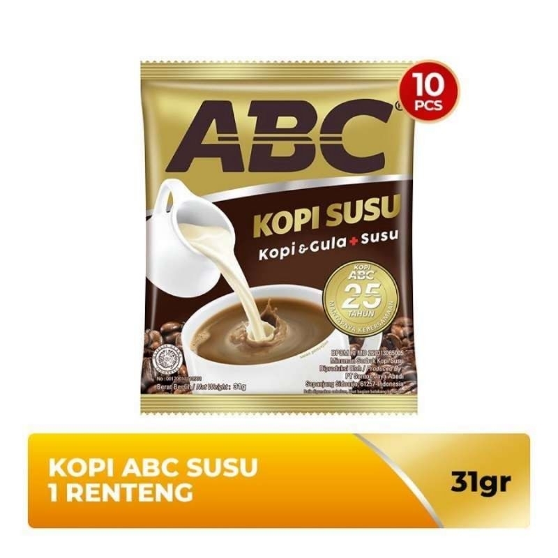 

Kopi ABC susu + gula isi 10pc ukuran 31gram