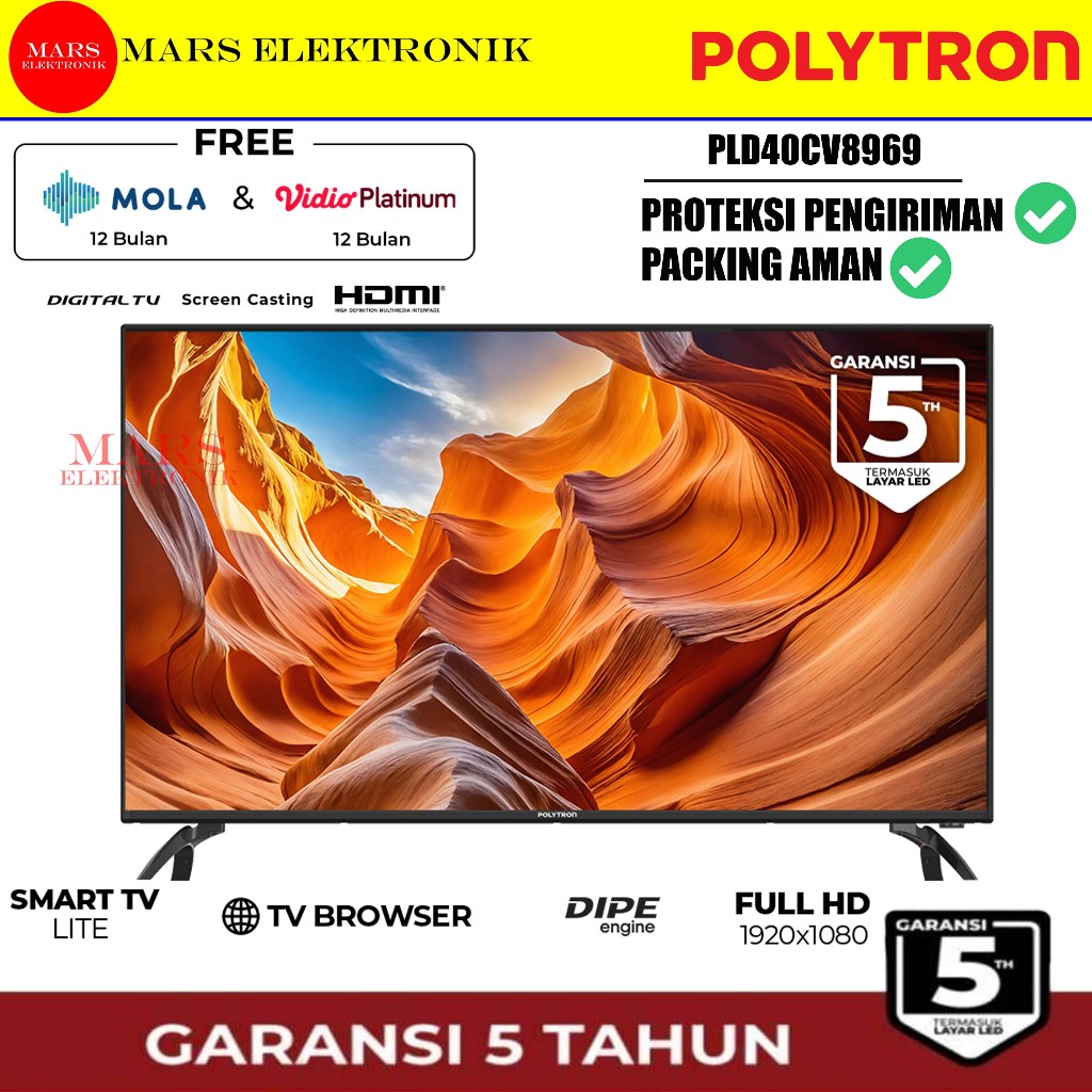 POLYTRON SMART TV 40CV8969 - 40 INCHI SMART TV SMART LITE DIGITAL TV 40CV8969C - READY