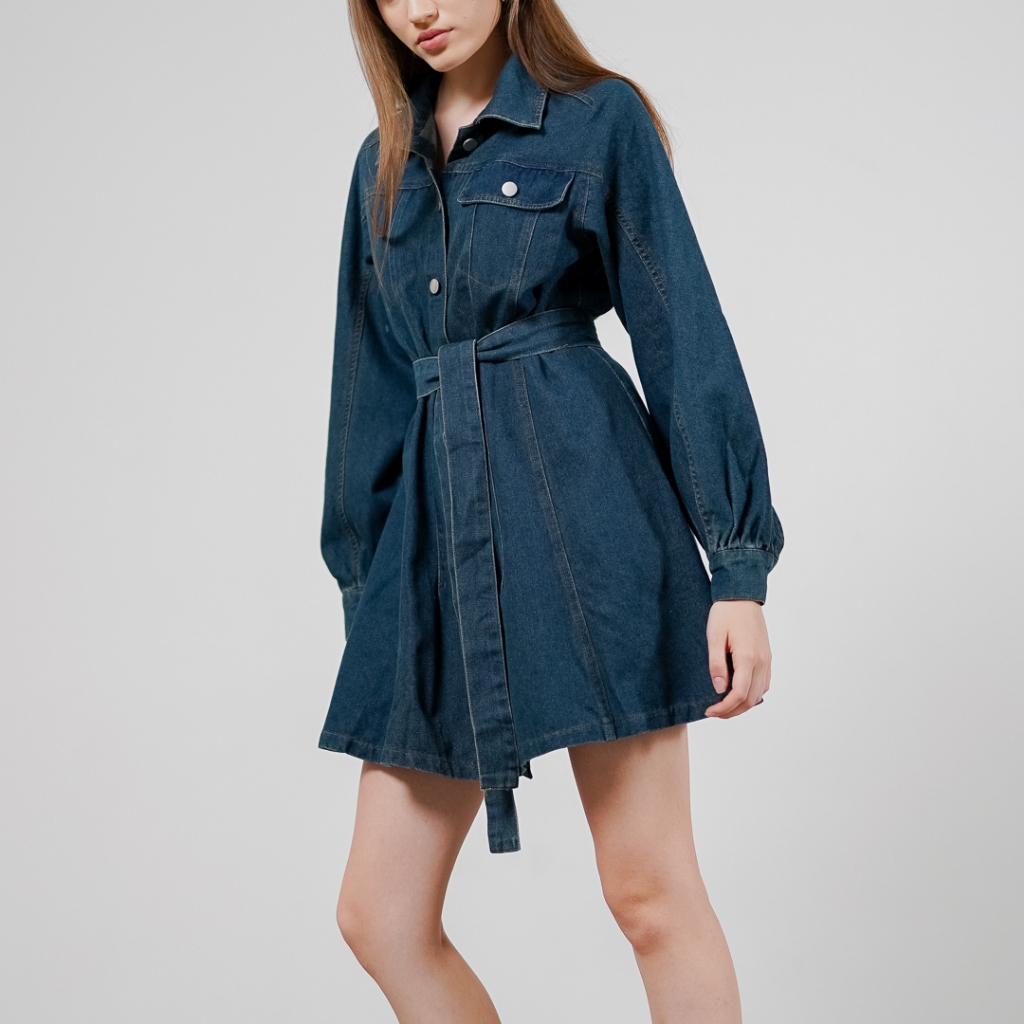 This Is April Gaun Jeans Mini Wanita Lengan Panjang Elegan Wynn Tunik Dress Denim C60092903500