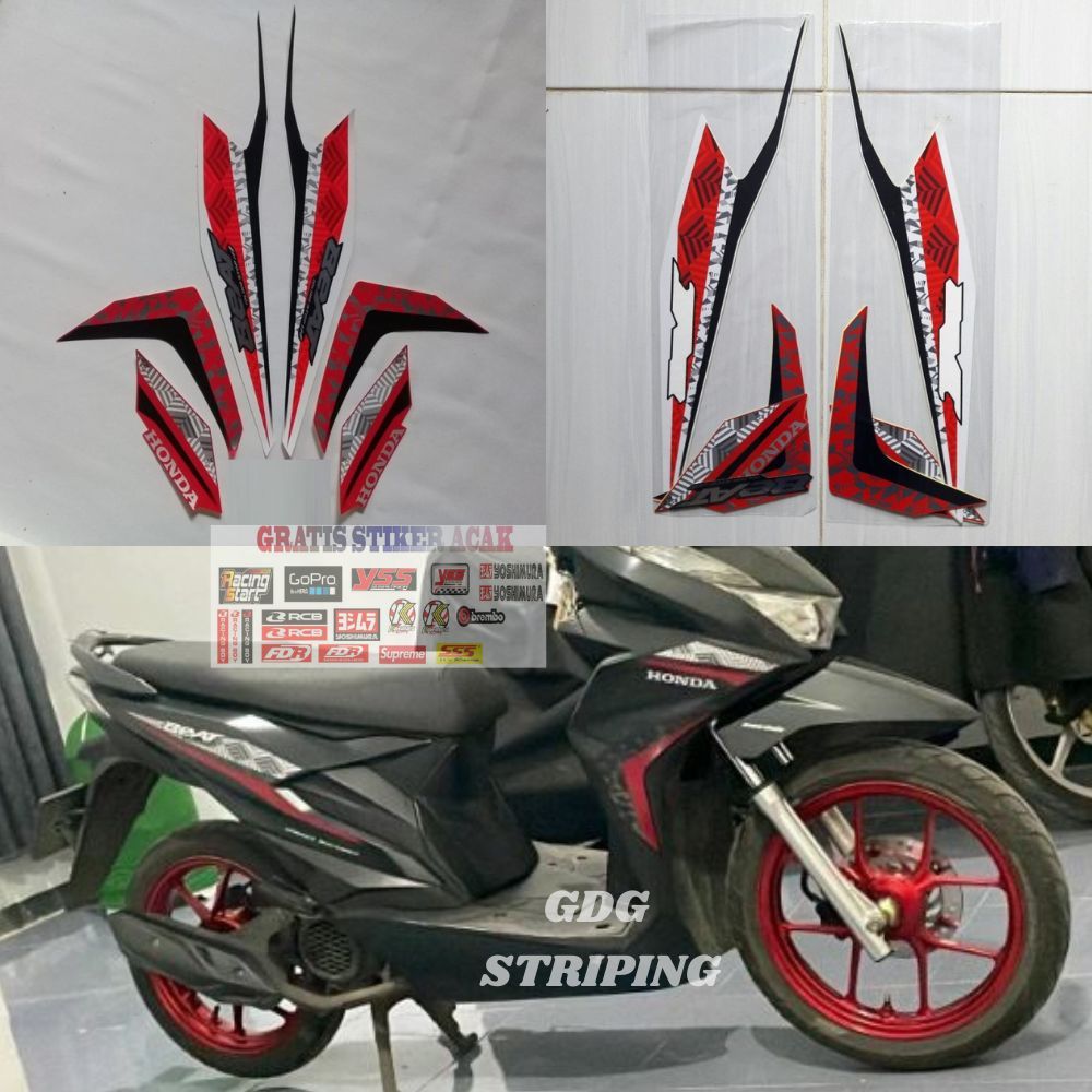 Striping Stiker Motor Honda Beat Fi Iss 2021 Merah Murah
