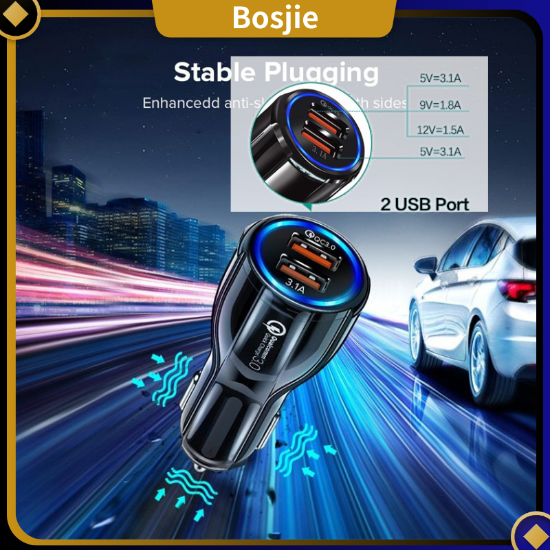 2 Port Charger Mobil Fast Charging /Adapter Charger Mobil/Qualcomm 3.0 Charger Mobil Quick Car Charg