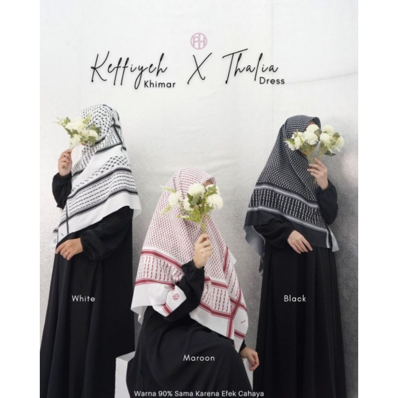 KEFFIYEH KHIMAR BY PELANGI HIJAB SET THALIA DRESS BLACK GAMIS SYARI  POLOS KEKINIAN TERBARU / VOAL K