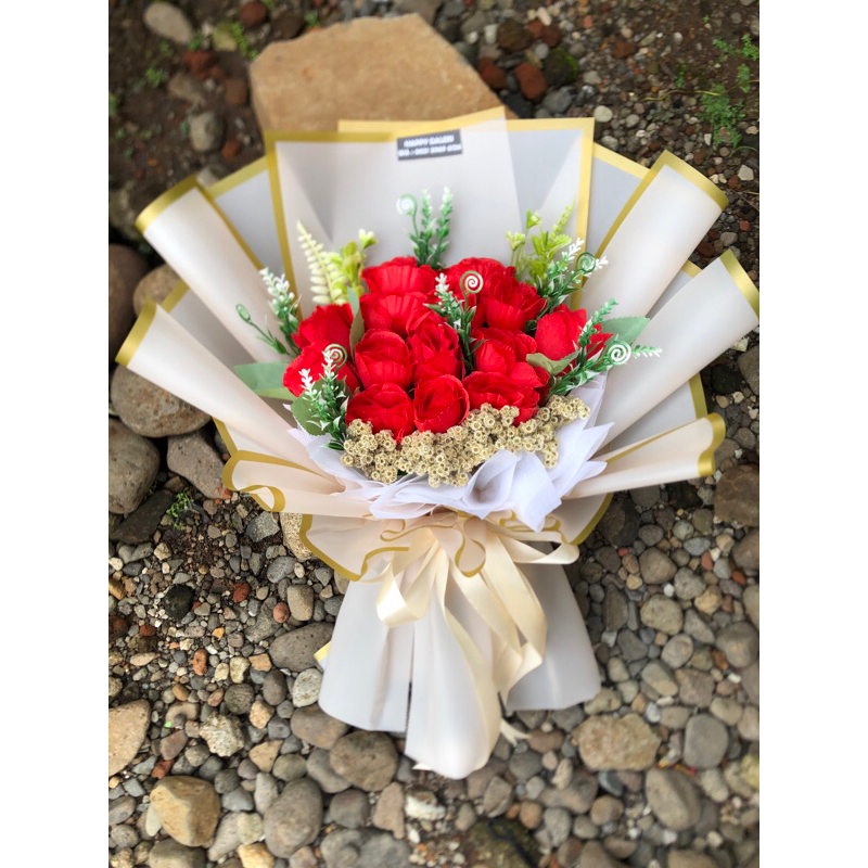 Cod Buket bunga mawar kecil 13 kelopak + edelweis murah ( premium )