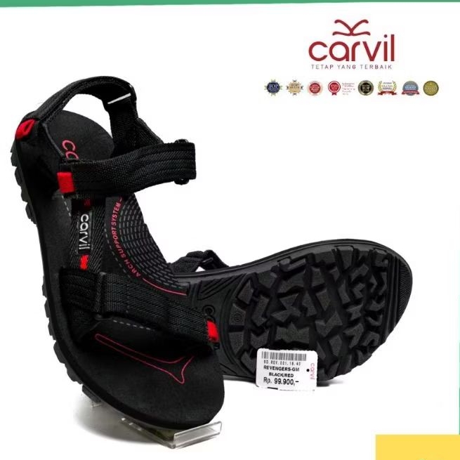 Bergaransi Carvil Sandal Selop Outdoor Hitam Pria Wanita Stingray/Sandal Selop Gunung Carvil