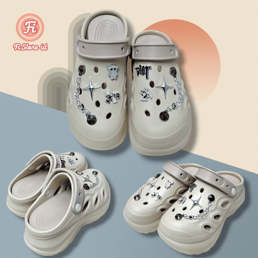 Sandal Crocs Kodok Baim Wanita Wedges Dior (Krem) By Fi.Store