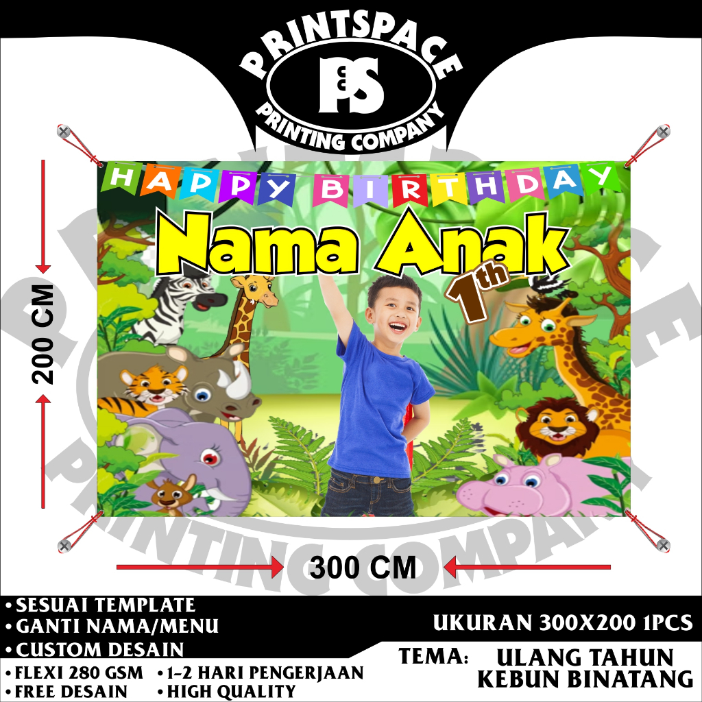 SPANDUK/MMT/SPANDUK/ULANG TAHUN ZOO 300X200/BISA CUSTOM