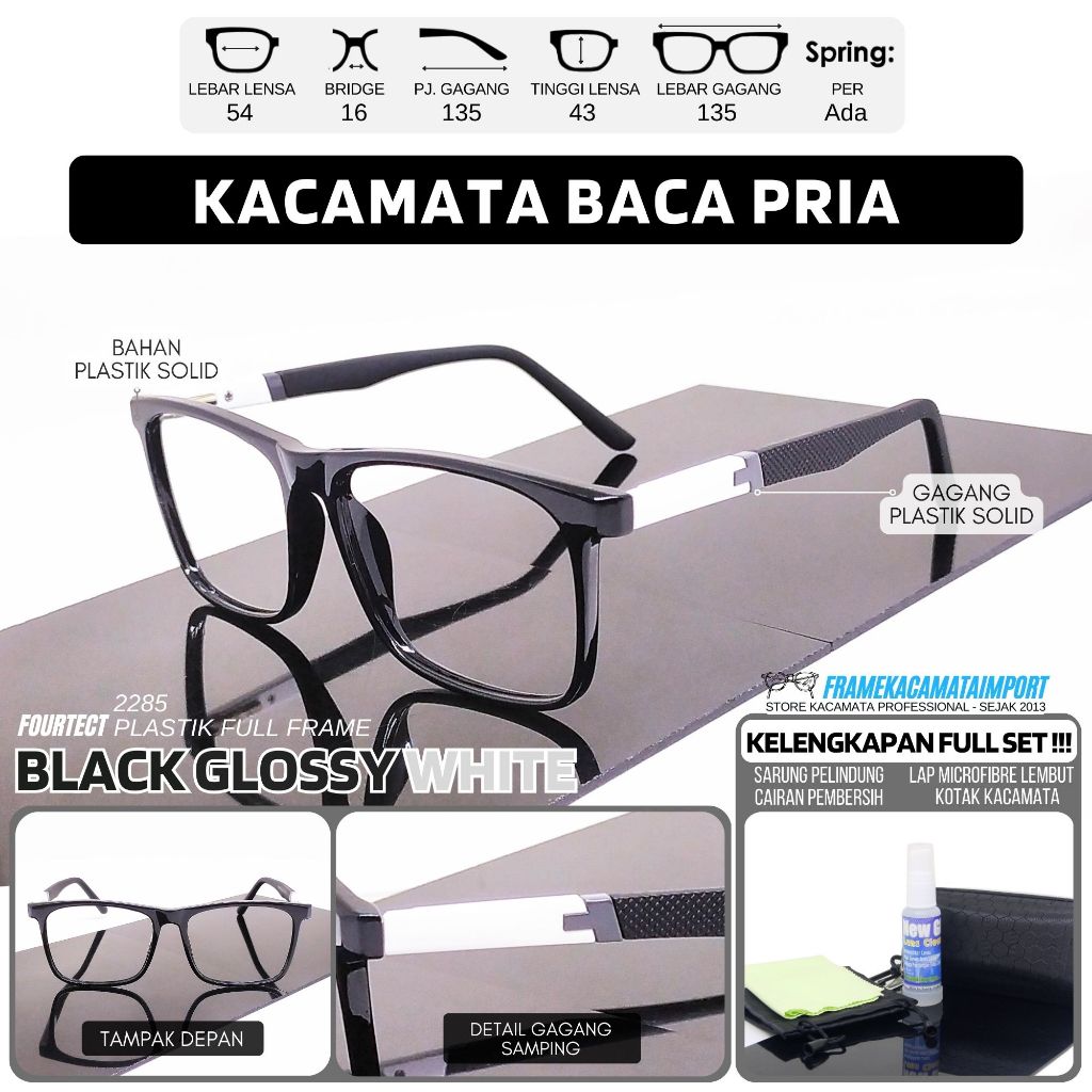 Frame Kacamata Baca Kotak Lebar Kasual Pria