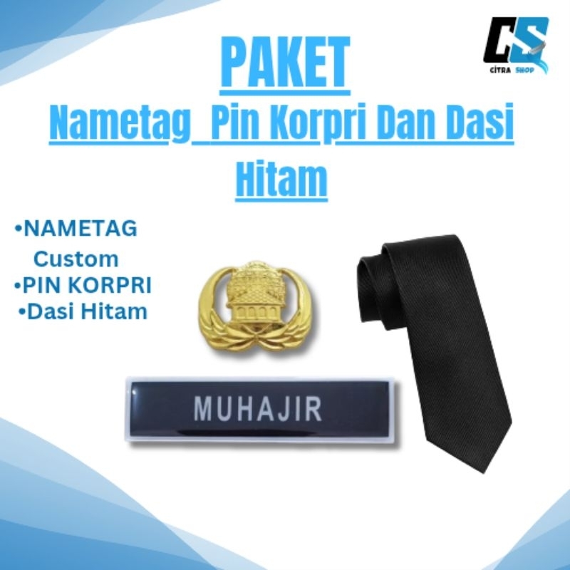 Paket Nametag ASN PNS PPK (Nametag Pin Korpri Dan Dasi Hitam)