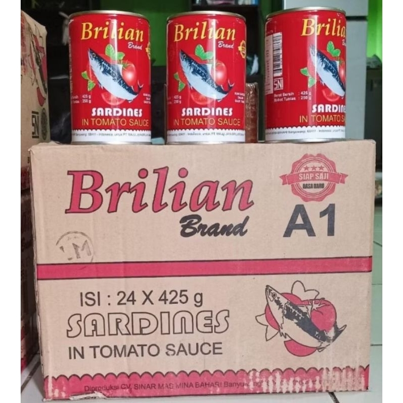 

Brilian Brand Sardines 425gr 1 karton isi 24 kaleng