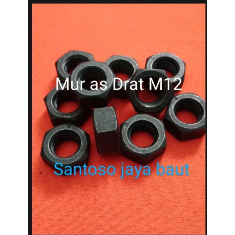 Mur As Drat M12/Mur Baja Hitam 8.8 (Drat Kasar) Harga 1pcs