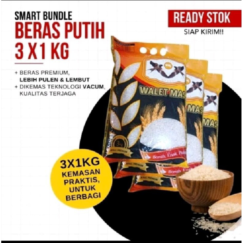 

Beras Padi WALET MAS 3 kg Beras Premium, Bersih, Enak dan Pulen