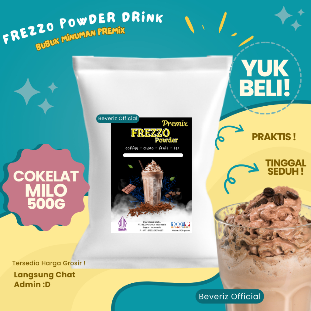 

BEVERIZ Frezzo Bubuk Minuman Rasa Coklat Milo | Choco Milo Boba Powder Drink 500gram {Bisa COD} {tersedia harga grosir}