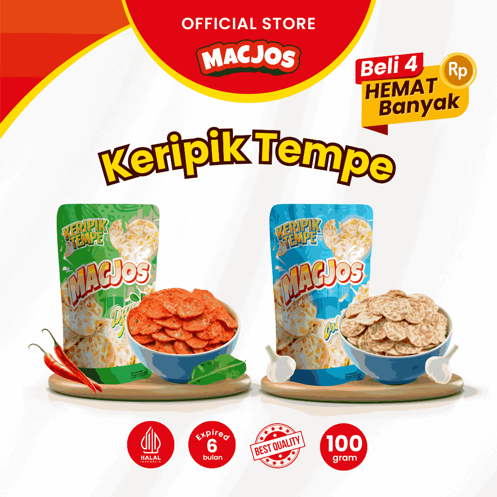 

MACJOS Cemilan Keripik Tempe - Isi 80gr Beli 4 Hemat Banyak