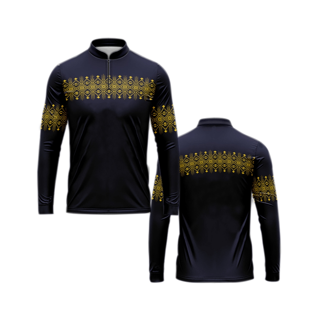 Baju Koko muslim Dewasa/Kuning Keemasan & Hitam/full printing new 2025 panjang pendek terbaik