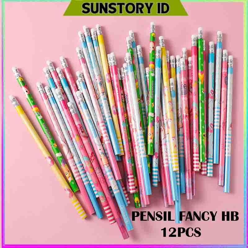 

12PCS / PENSIL HB KAYU + PENGHAPUS MOTIF LUCU / PENSIL PENGHAPUS / ALAT TULIS SEKOLAH / PENCIL KAYU